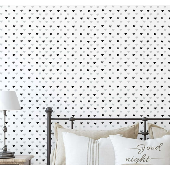 S4Sassy Heart Pattern Wallpaper White Walls Covering, 25" x 120" Self-Adhesive Vinyl Wall Paper, Decorative Wallwrap, Easy DIY Wall Covering For Bedroom, Living Room, Living Space