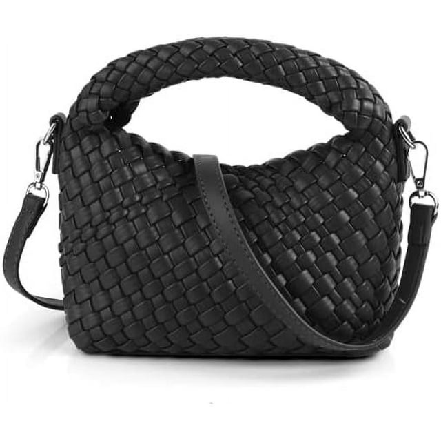 LHSHID Women Woven Tote Small Crossbody Bag, Weave Quilted Purse Square Shoulder Bag Woven Handbag with Detachable Strap