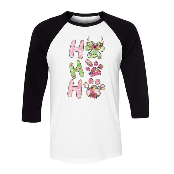 Puppy Ho Ho Ho Three-Quarter Raglan Sleeve Baseball Shirt Unisex X-Small White/Black