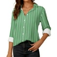 thumbnail image 2 of ShomPort Womens Button Down Shirts Striped Classic Long Sleeve Collared Office Work Blouses Tops (Green 11), 2 of 5