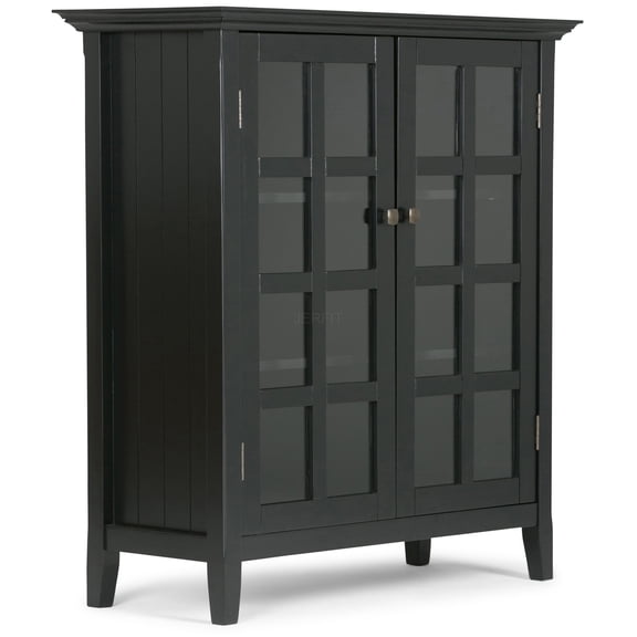 JERFIT 39" Wide Solid Wood Storage Cabinet with Glass Doors, Adjustable Shelves for Living Room, Dining Room & Office, Black Finish
