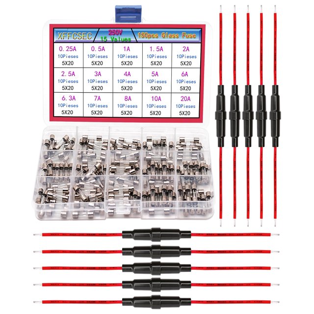 Kit de portafusibles XFFCSEC 5x20 mm, 150 fusibles de vidrio