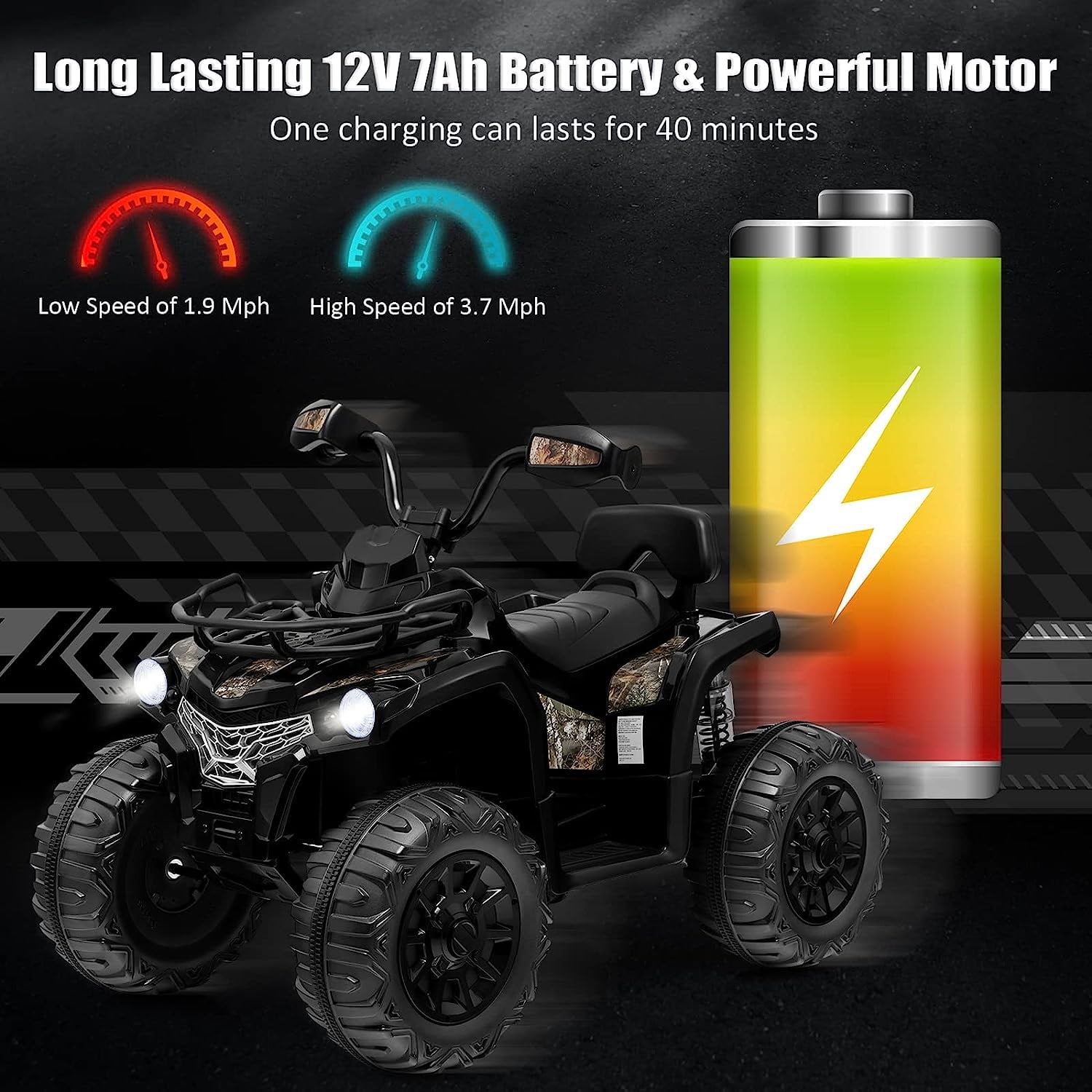 Costway 12V Kids Ride On ATV Electric 4-Wheeler Quad 2 Speeds with Mp3 & Headlights Black