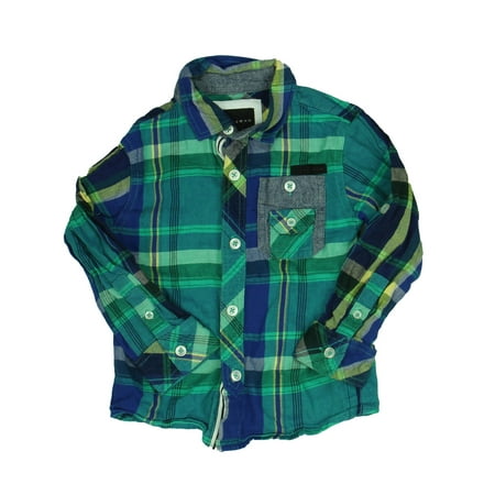 

Pre-owned Sean John Boys Green Plaid Button Down Long Sleeve size: 4T