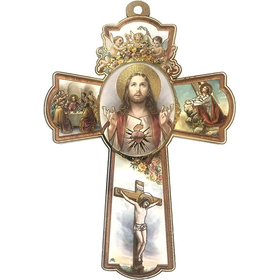 Sacred Heart of Jesus Wooden Cross Religious Gift Sagrado Corazon (8 Inches)