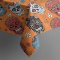 thumbnail image 4 of Orange Flower Skull Pattern Rectangle Tablecloth 60"x120",Waterproof Polyester Rectangle Table Cloth, Wipeable Spillproof Polyester Tablecloth for Dining, Camping, Indoor and Outdoor, 4 of 6