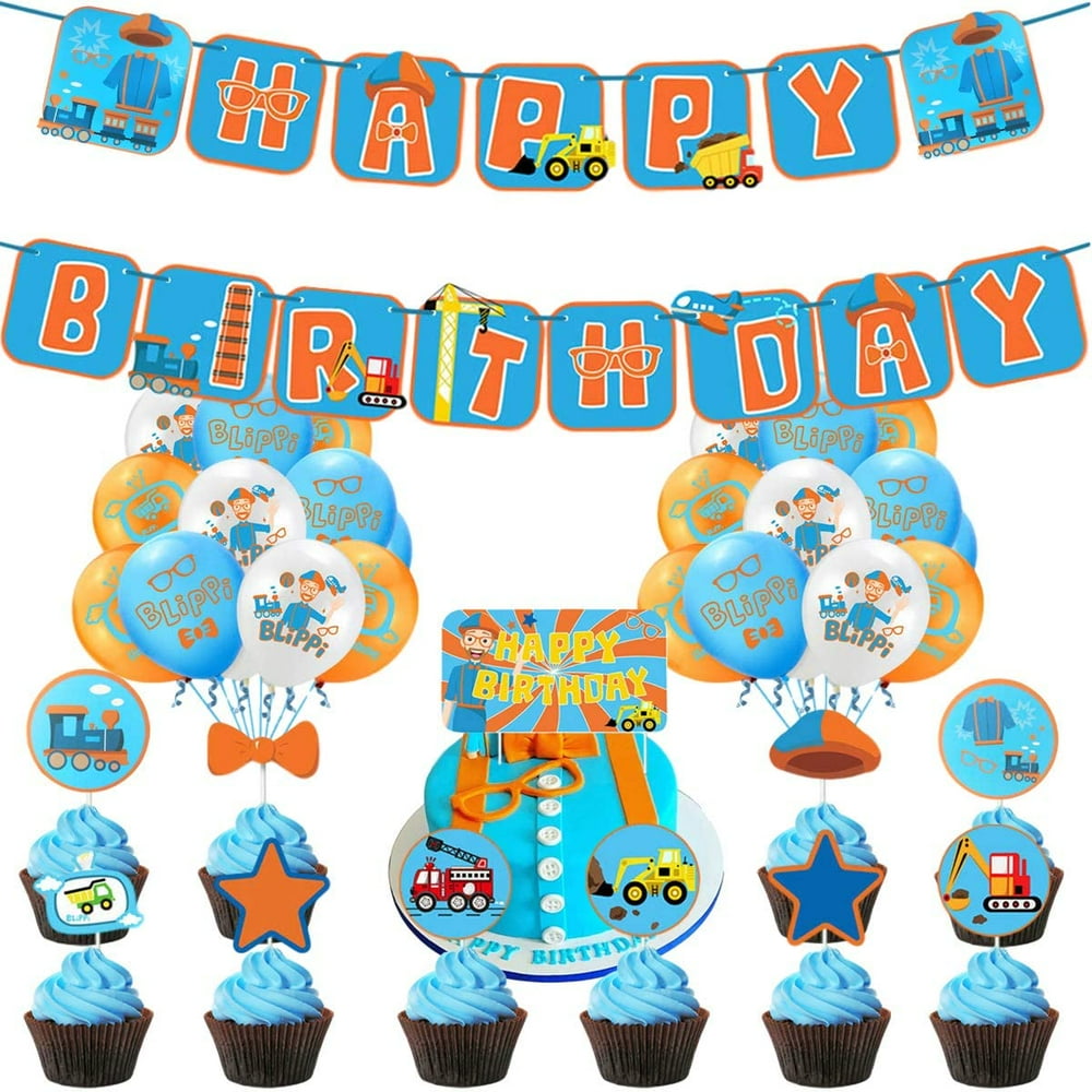 Blippi Birthday Party Supplies Set, Happy Birthday Banner, Balloons