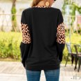 thumbnail image 4 of Tops de manga larga para mujer, cuello redondo, bloque de color leopardo, blusas casuales de moda, camisetas para el hogar, oficina, fecha, cumpleaños, negro, XL, 4 of 6