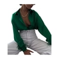 thumbnail image 3 of SAYOO Blusa de mujer  con adorno de plumas, manga larga, diseño de solapa, cierre de botones, camisa informal holgada SAYOO  S M L, 3 of 7