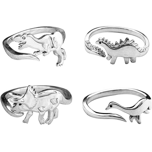 Baohd 4PCS Dinosaur Rings Triceratops Adjustable Rings Alloy Open