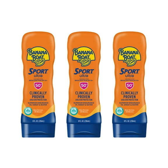 Banana Boat Sport Performance Sunscreen Lotion, SPF 50 8 oz (Pack of 3)
