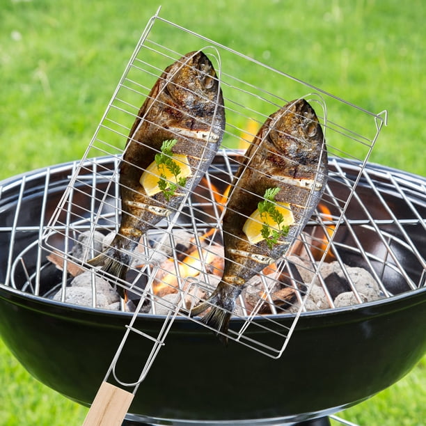 Panier Barbecue Inox Pour Poisson Et Grillades – Grande Taille 55x32 Cm Avec 2 Brosses Silicone
