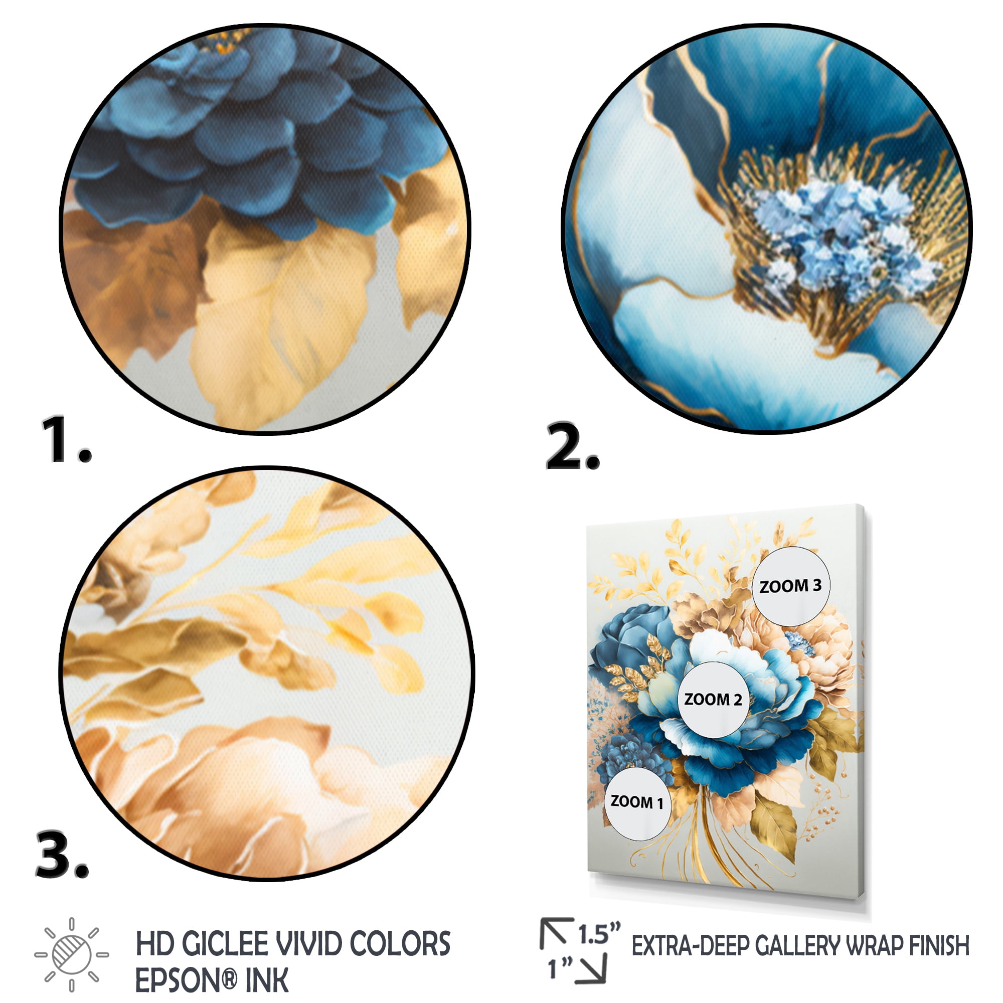 Designart Golden Blue Flower Arrangement II Canvas Wall Art