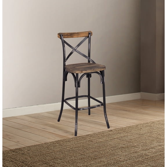 Zaire Antique Black & Oak Finish Bar Chair Vintage Style Upholstered Bar Stool for Home Bar