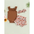 thumbnail image 2 of Cenuakty Baby Girls 3Pcs Summer Outfits, Ruffle Strap Romper + Floral Shorts + Headband Set, 2 of 9