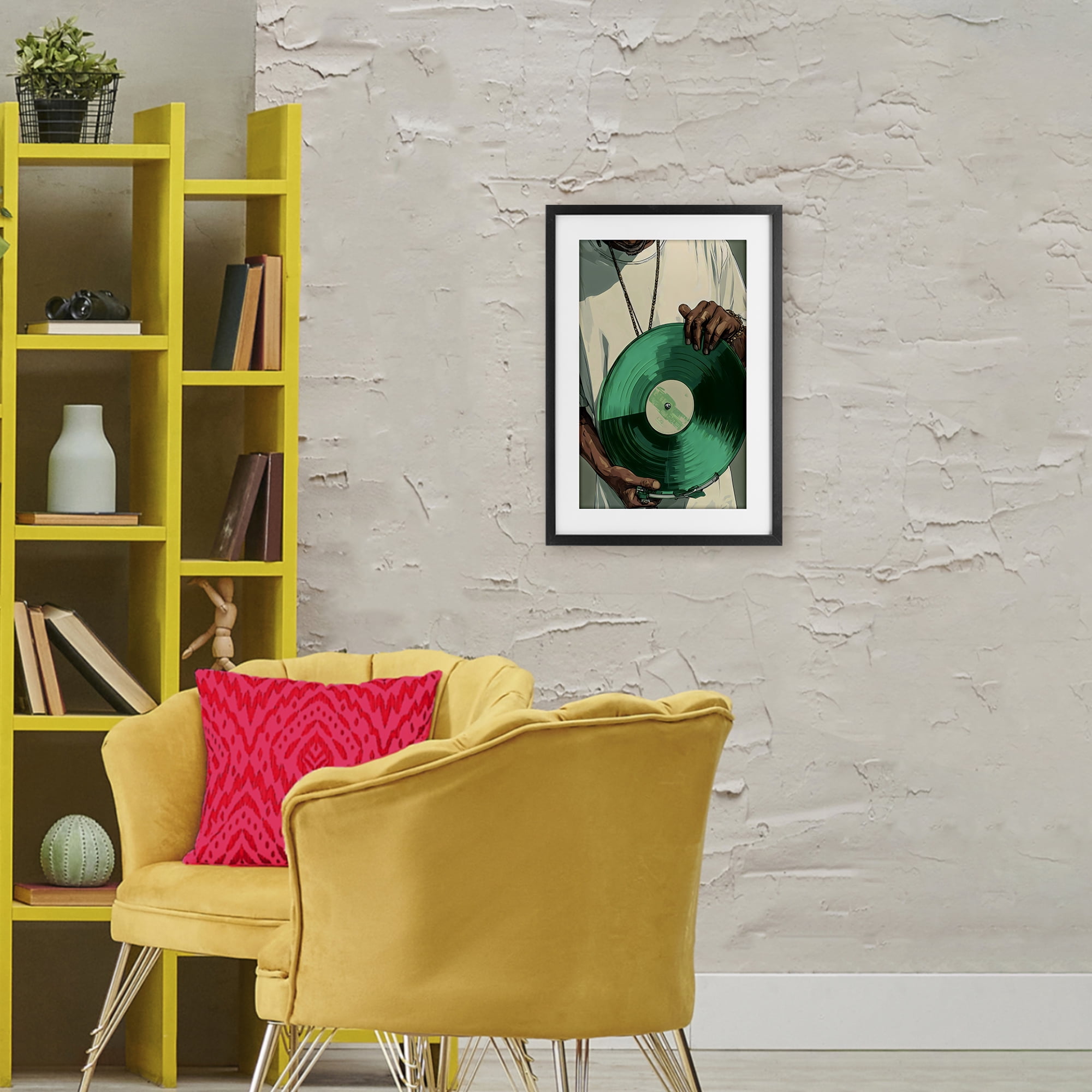 Stupell Industries Green Vinyl Record Portrait Black Framed Print Under Glass, design by Franklyn Gregory