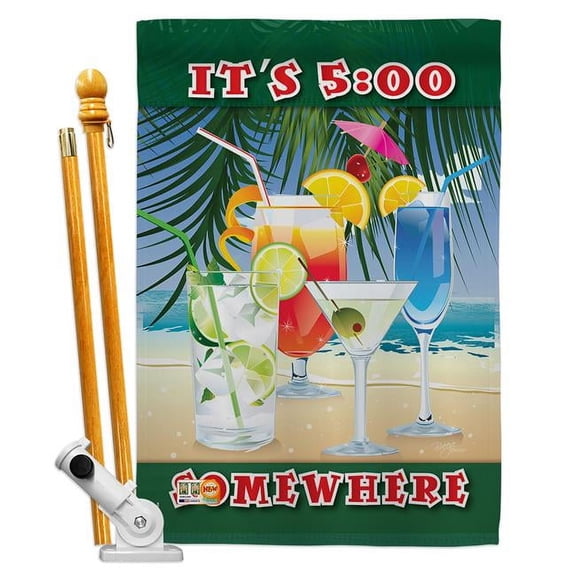 Breeze Decor BD-PC-HS-115070-IP-BO-D-IM10-BD 28 x 40 in. Its 5 Somewhere Party Special Occasion & Celebration Impressions Decorative Vertical Double Sided House Flag Set & Pole Bracket Hardware