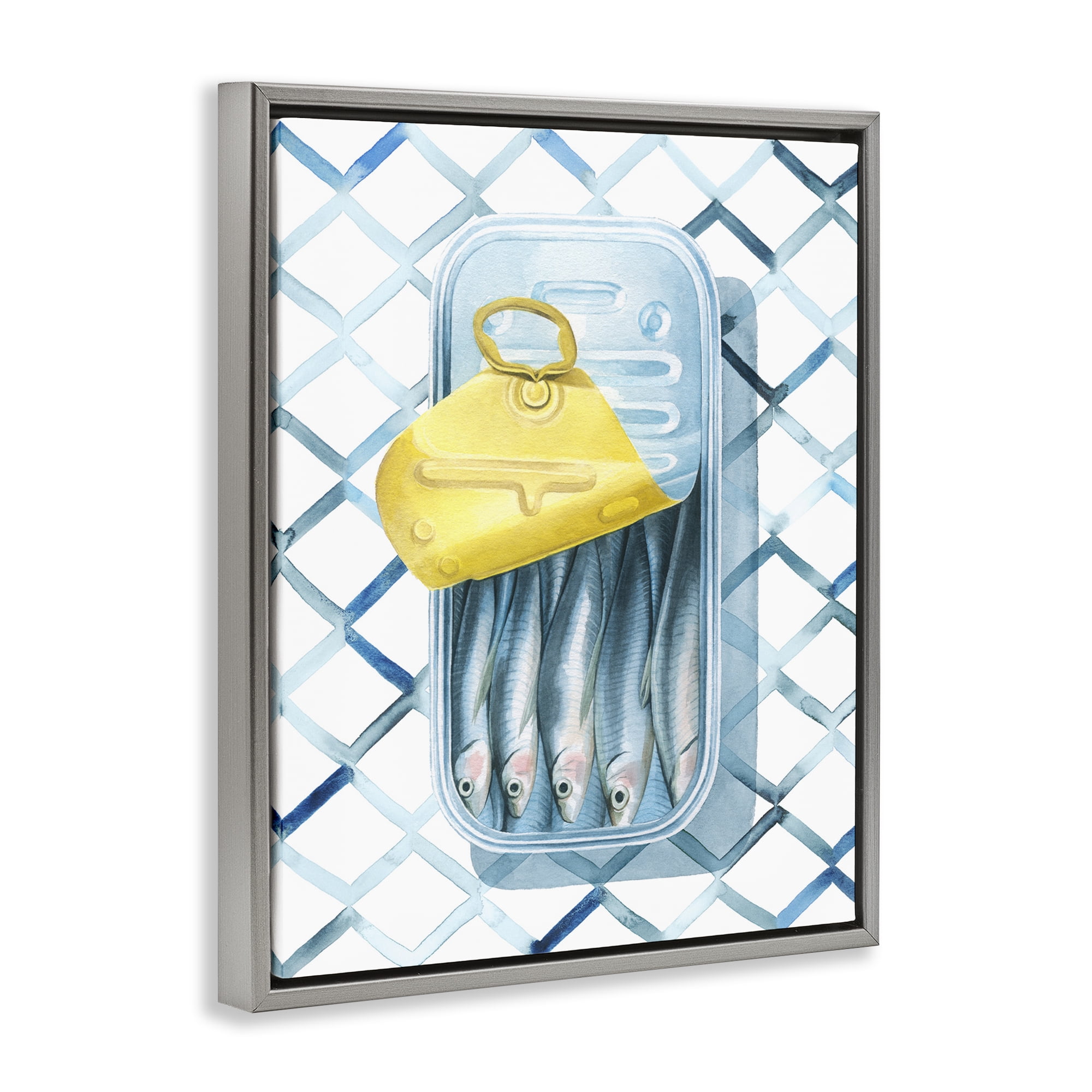 Stupell Industries Geometric Sardines Can Food & Beverage Painting Gray Floater Framed Art Print Wall Art, 25 x 31