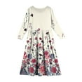 thumbnail image 4 of Abcomgle Girls Long Sleeve Dress Casual A-Line Long Sleeve Girls Long Dresses Vintage Floral Print Crew Neck Sundresses Beach Swing Skirt with Pockets,Beige, 4 of 5
