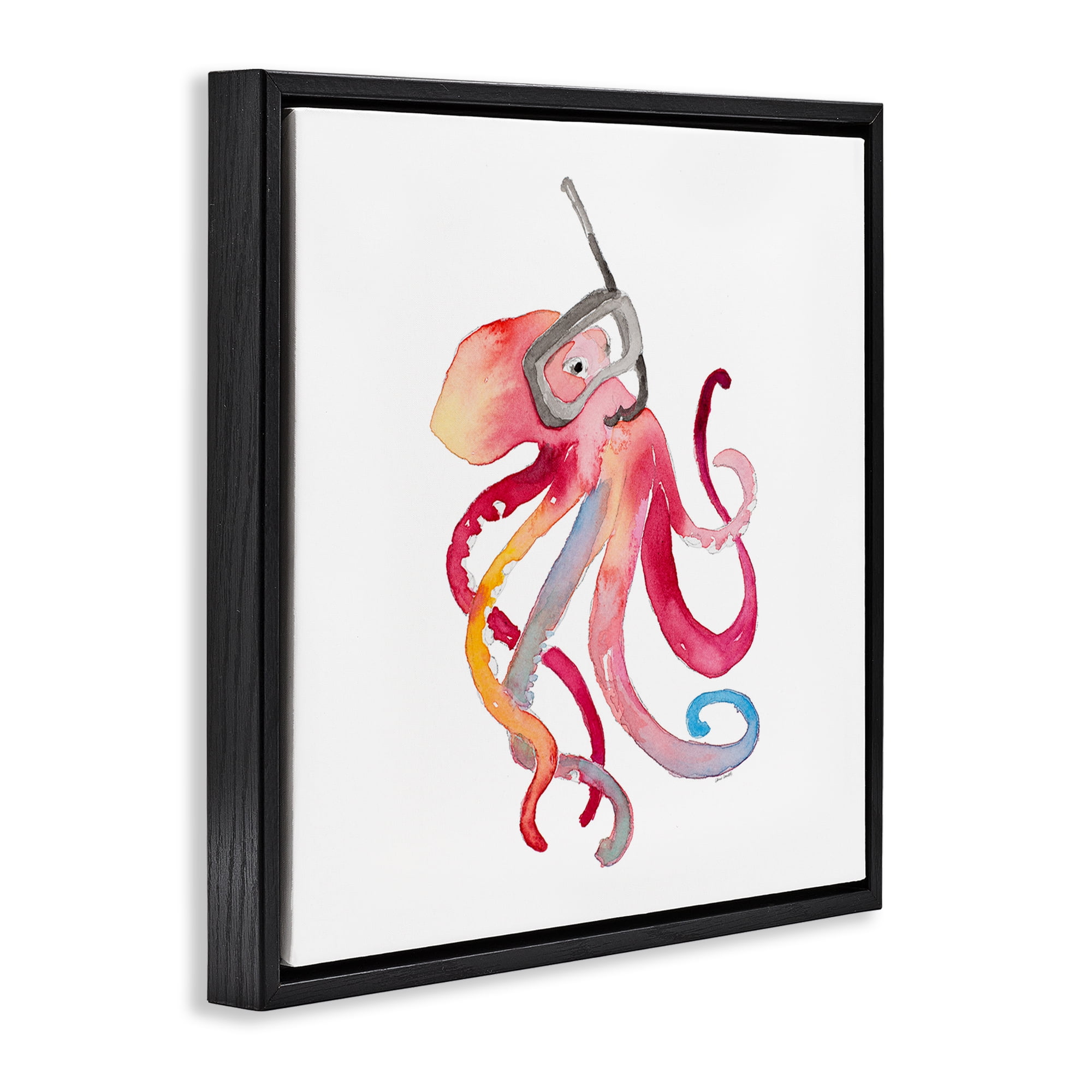 Stupell Industries Snorkel Mask Octopus Novelty Painting Black Floater Framed Canvas Art Print Wall Art, 25 x 25