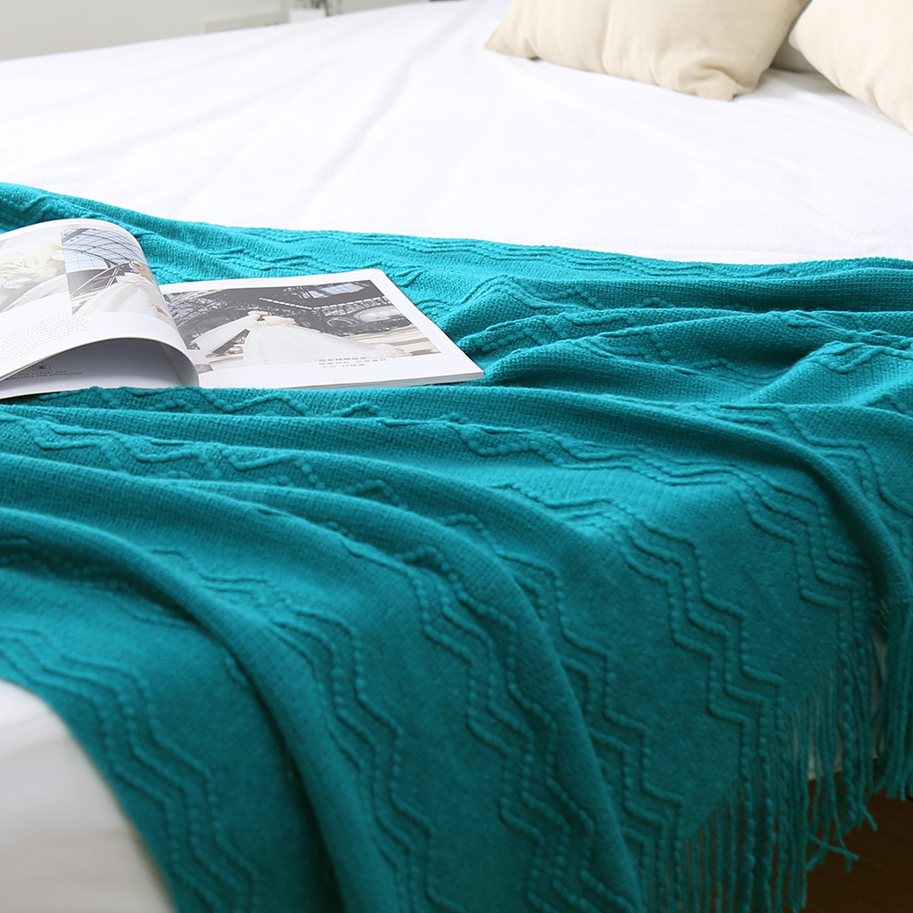 Nap Blanket, Office Nap Blanket, Wavy Pattern Knitted Tasseled Fringe