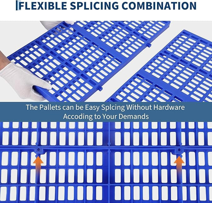 Plastic Pallet, Splicable Floor Pallets, 1100 Lbs Capacity per Pc, Water-Proof, Breathable Grid Ventilation 6 Pcs Pallets for Daily,Workshop,Garage, Market Use(11.8X 23.6X 1.18 inches)