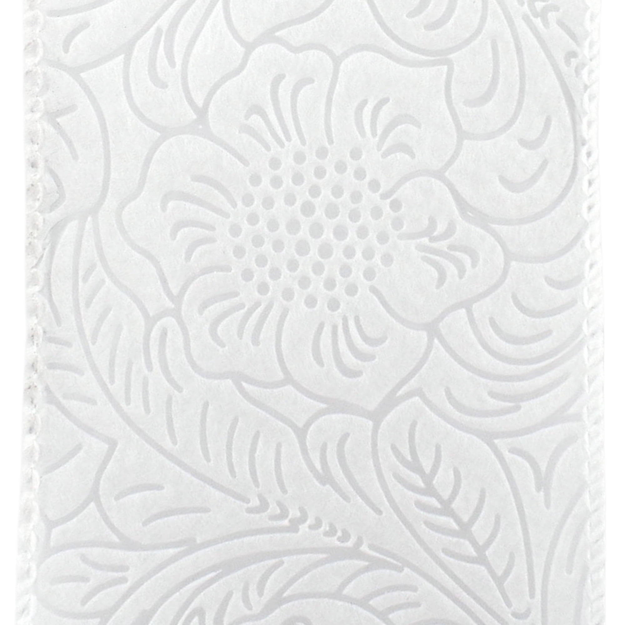 Homeford Embossed Flowers Hot Cut Edge Floral Wrap Ribbon, 2-1/2-inch, 50-yard, White