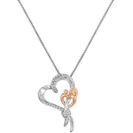 Knots of Love Sterling Silver 1/10 Carat T.W. Diamond Mother with Child Heart Pendant, 18