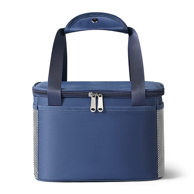 Bolsa de almuerzo aislada reutilizable azul gruesa de 6L para mujeres y hombres, fiambrera y picnic de viaje (pequeña, azul)