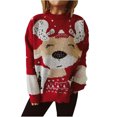 thumbnail image 3 of JURANMO Chandails de Noël pour Femmes, Mignon Chandail Graphique de Noël avec Orignal, Manches Longues, Col Rond, Chandail de Noël Décontracté, Rouge P, 3 of 7
