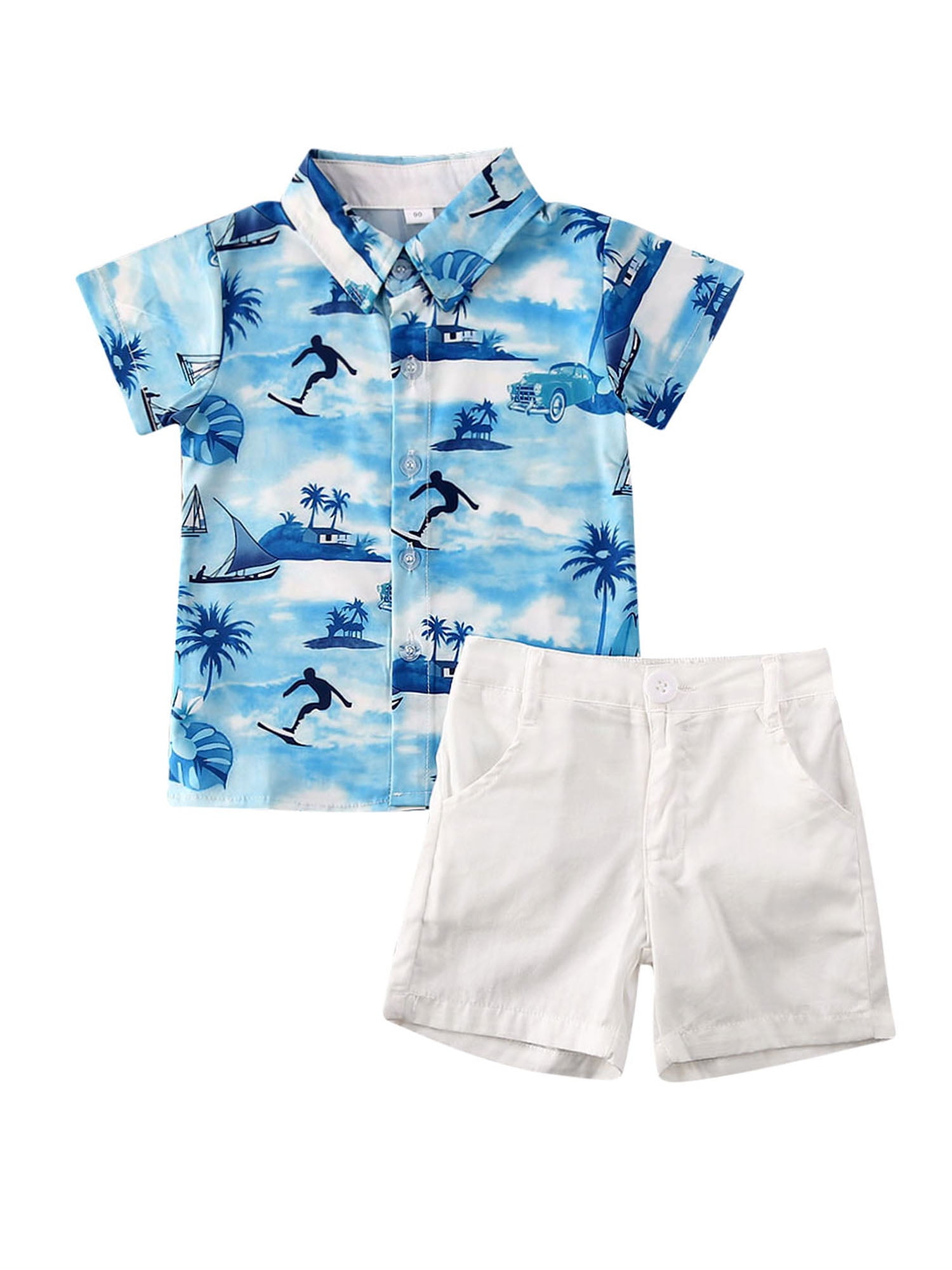 Yejaeka - Toddler Baby Boy Short Sleeve Button Down Shirt & Shorts Set ...