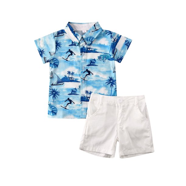 Yejaeka - Toddler Baby Boy Short Sleeve Button Down Shirt & Shorts Set ...