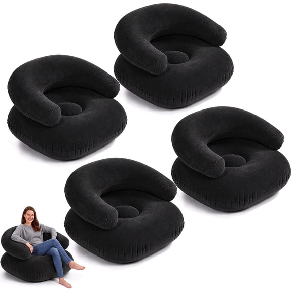 4 Pcs Inflatable Bean Bag Chairs Blow up Chair for Adults, Black