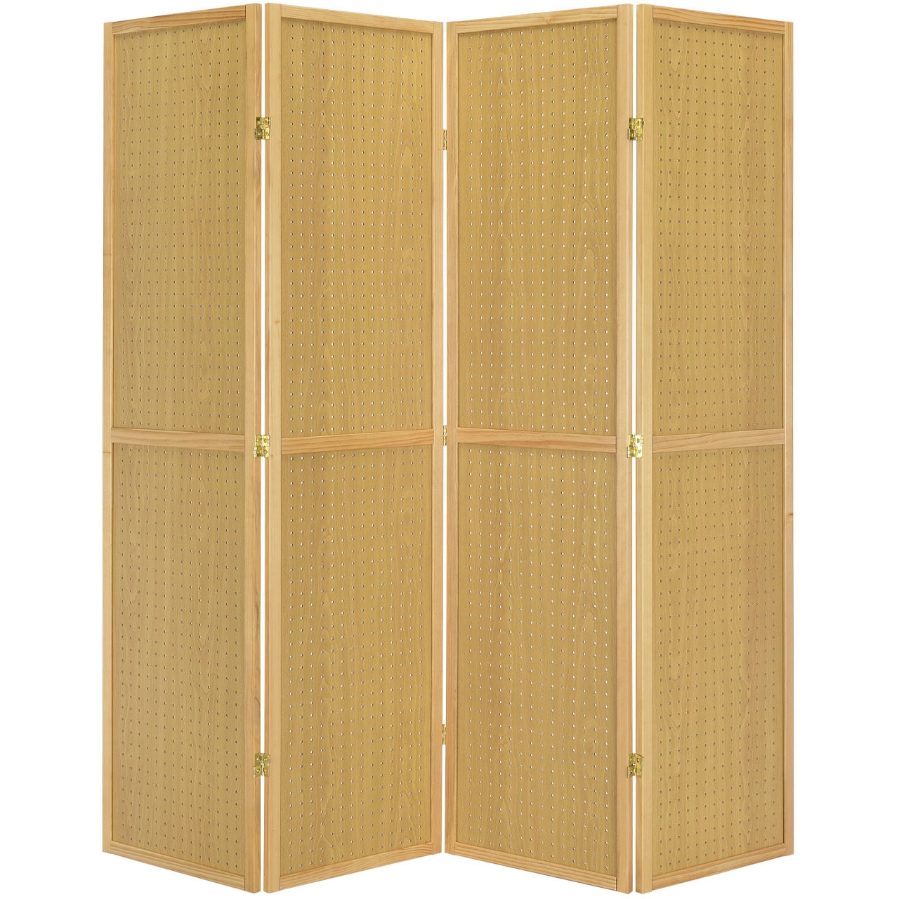 Legacy Decor 4 Panels Room Divider Folding Screen Pegboard Insert Natural Color Free Standing