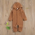 thumbnail image 4 of Douhoow Baby Boy Hooded Bodysuit Fall Solid Front Single Breasted Waffle Romper, 4 of 8
