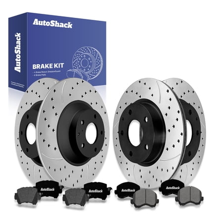 AutoShack Front & Rear Drilled & Slotted Brake Rotors Premium Ceramic Brake Pads | Replacement for 2013-2015 Mazda CX-5 2.0L 2.5L AWD FWD | E-Coated | 12-PC Brake Kit | ShadowGuard