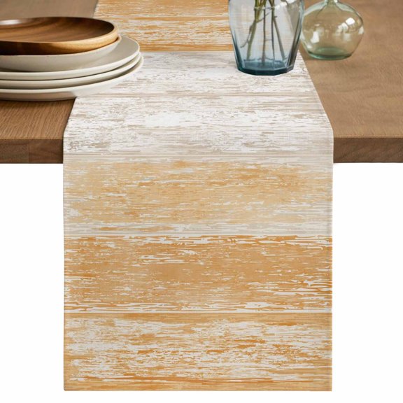 Orange Wooden Table Runner 90 Inches Long - Farmhouse Brown Vintage Distressed Kitchen Dining Burlap Linen Tablerunner for Small/Round/Square/Wedding/Coffee/Dining Table Party Home Décor 13 x 90