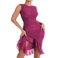 thumbnail image 1 of Women Y2K Tank Dress Sleeveless Backless Split Dress Irregular Mesh Ruffle Trim Midi Club Dress, 1 of 7