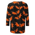 thumbnail image 4 of FAVIPT Womens 3/4 Sleeve Tops Halloween Day Bat Graphic Print Blouses Crew Neck Basic Loose Fit Tees Casual Trendy Fall 2025 Tops Orange,L, 4 of 7