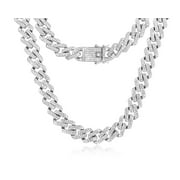 Cuban Link Chain 18k SilverTone Plated Simulated Diamond CZ Pave Prong New Straight Edge Chain |Choker | Necklace | Iced Out Hip Hop Bling