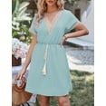 thumbnail image 3 of SOMER Women's Dress Casual Wedding Guest Dresses Short Sleeve V Neck Tie Front Flowy Dress for Summer Spring Fall, 3 of 10