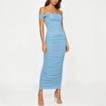 thumbnail image 4 of LEAVINGSUO Summer Dresses For Women Fashion Skirt Sleeveless Off-The-Shoulder Sleeveless High Waist Dresses Solid Color Sky Blue S, 4 of 7