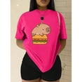 thumbnail image 3 of Playera Blusa De Capybara Con Una Hamburguesa Capibara Color Fucsia Talla Chica Marca Emil SaEs, 3 of 4