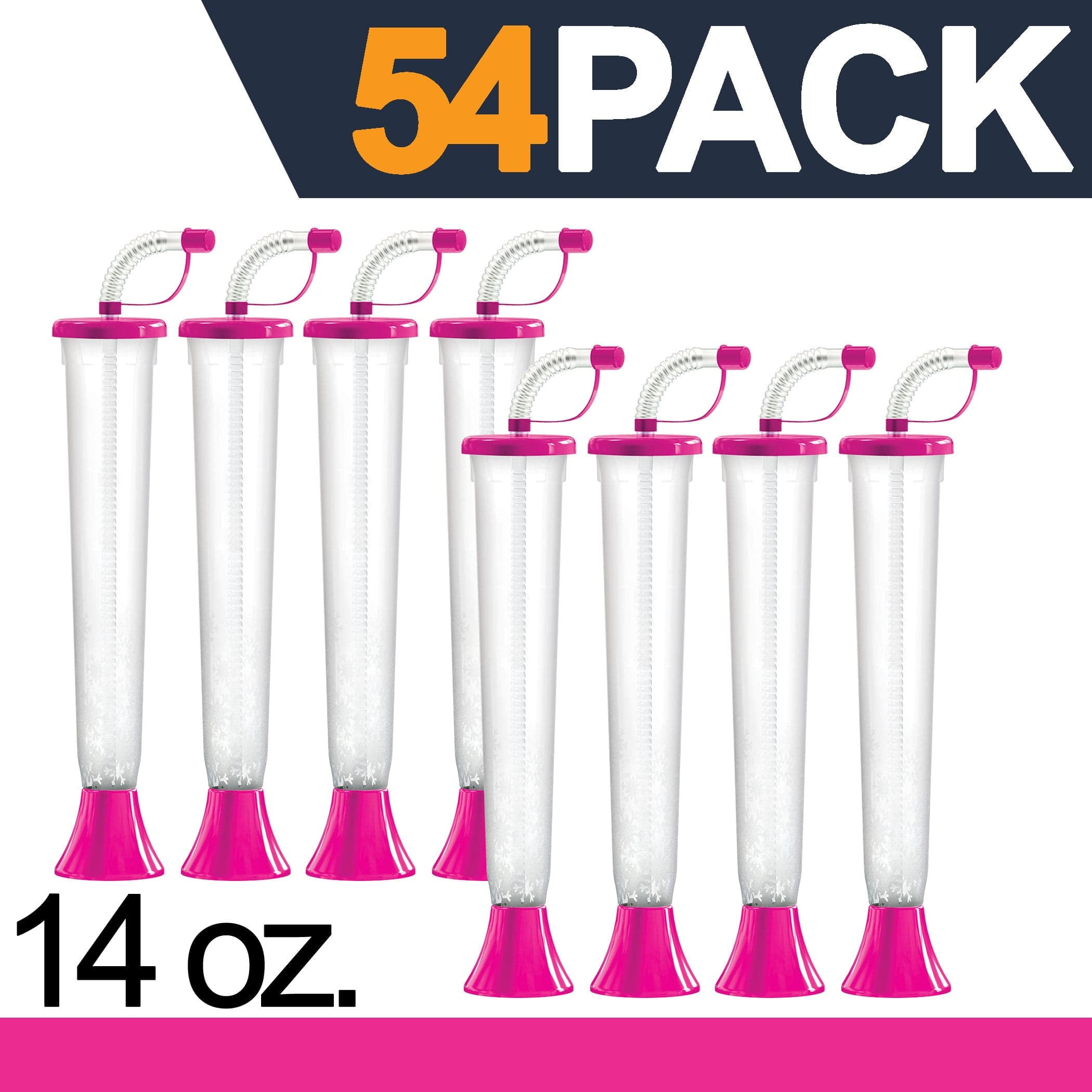 (54 or 108 Cups) Yard Cups with PINK Lids and Straws 14oz for