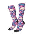 thumbnail image 2 of Bingfone Compression Socks for Women and Men Long Socks for Running Athletic Cycling Nurse-white Skull blue flower, 2 of 8