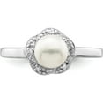thumbnail image 5 of Sterling Silver Rhodium 6mm Fw Cultured Button Pearl & Diamond Ring (Size 6) Made In India qdx854-6, 5 of 5