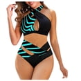 thumbnail image 1 of Plus Size Bikini Hanging Neck Split Print Swimsuit, Two-Piece Ladies Swimwear for Beach and Pool, 1 of 3