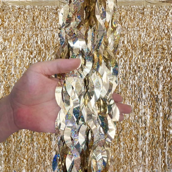 3 Pack Gold Wavy Tinsel Foil Fringe Curtains, 3.2 ft x 6.6 ft Metallic Photo Booth Backdrop Streamers for Birthday Wedding Graduation New Year Party Decorations