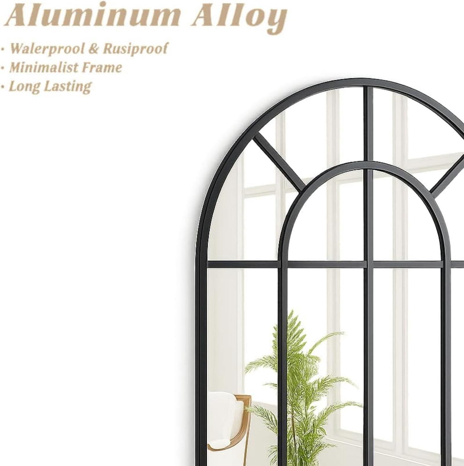 GRAHMCY 69" x 25" Arched Full Length Mirror Windowpane Mirror Full Body Floor Mirror, Black