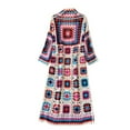 thumbnail image 6 of idosla Women Vintage Crochet Granny Square Cardigan Jumper Long Sleeve Open Front Floral Knit Sweater Knitwear Long Cardigan (Red, FREE SIZE), 6 of 7
